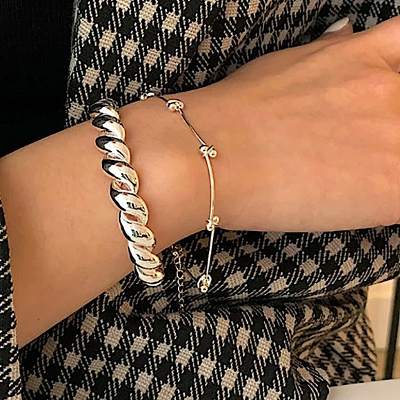 Sterling Silver Twisted Cuff Bangle Bracelet Ring Matching Set - Picture 8 of 8